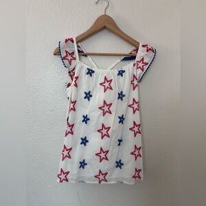 Girls Star-Patterned White Top with Red and Blue Accents